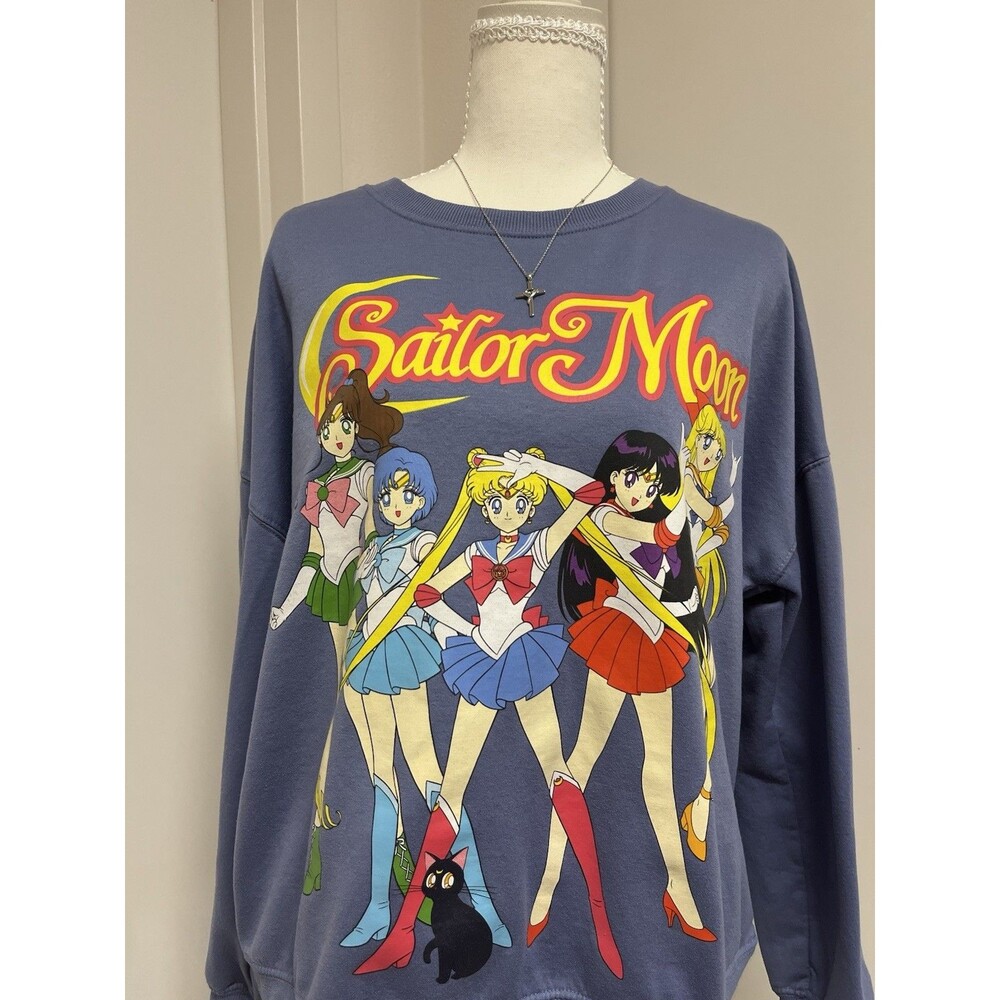 Sailor Moon Sailor Scouts Graphic Crewneck Sweatshirt Womens L Blue Anime